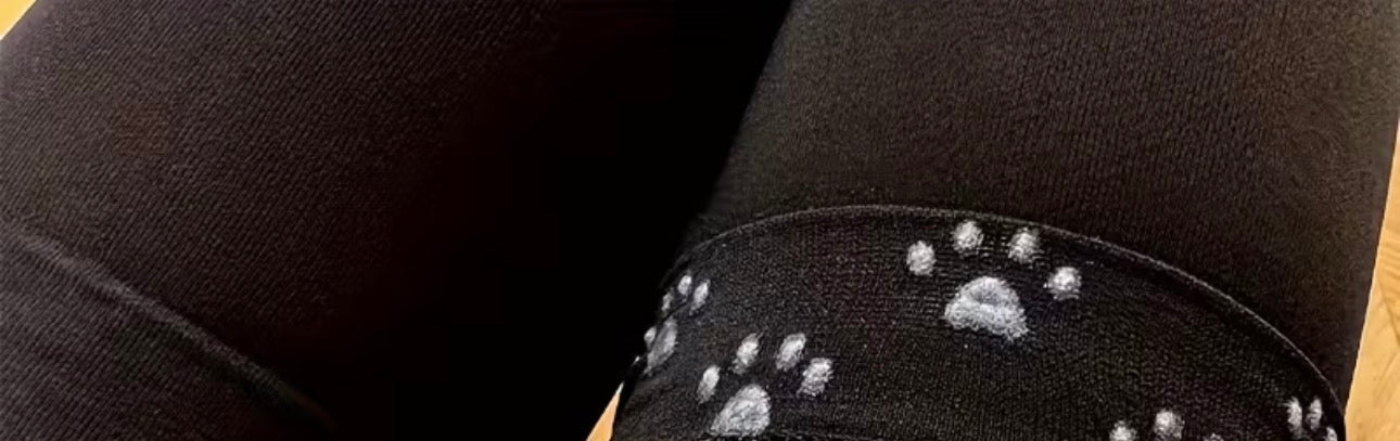 Mi‑bas fins “Paw Grip” Noir – Empreintes de chat